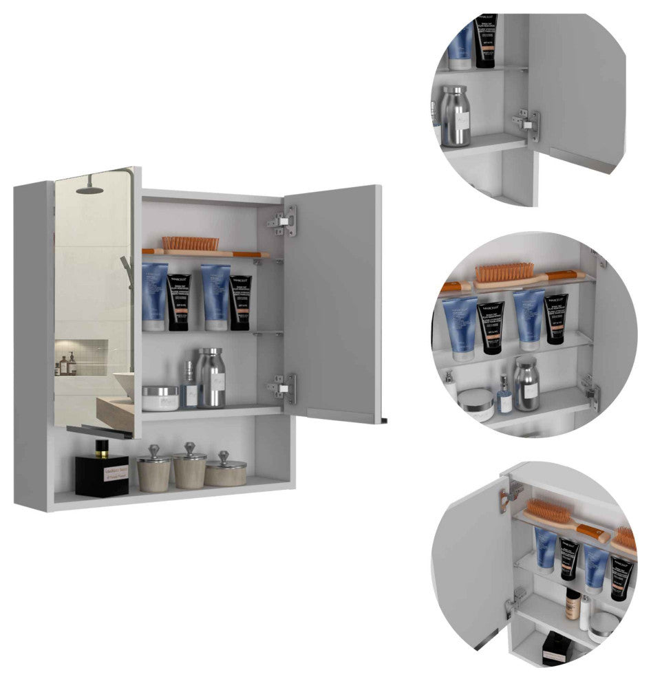 Ozark 24" Medicine Cabinet with Mirror, 3 Inner Shelves, and Open Shelf, White