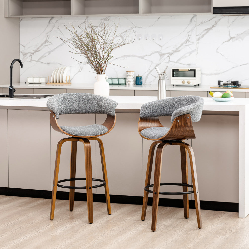 Set of 2 Mid-century Modern Walnut Swivel Bar Stool
