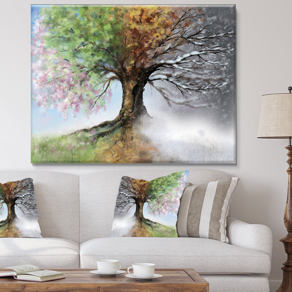 Designart 'Tree with Four Seasons' Large Tree Painting Canvas Art Print, 40"x30"