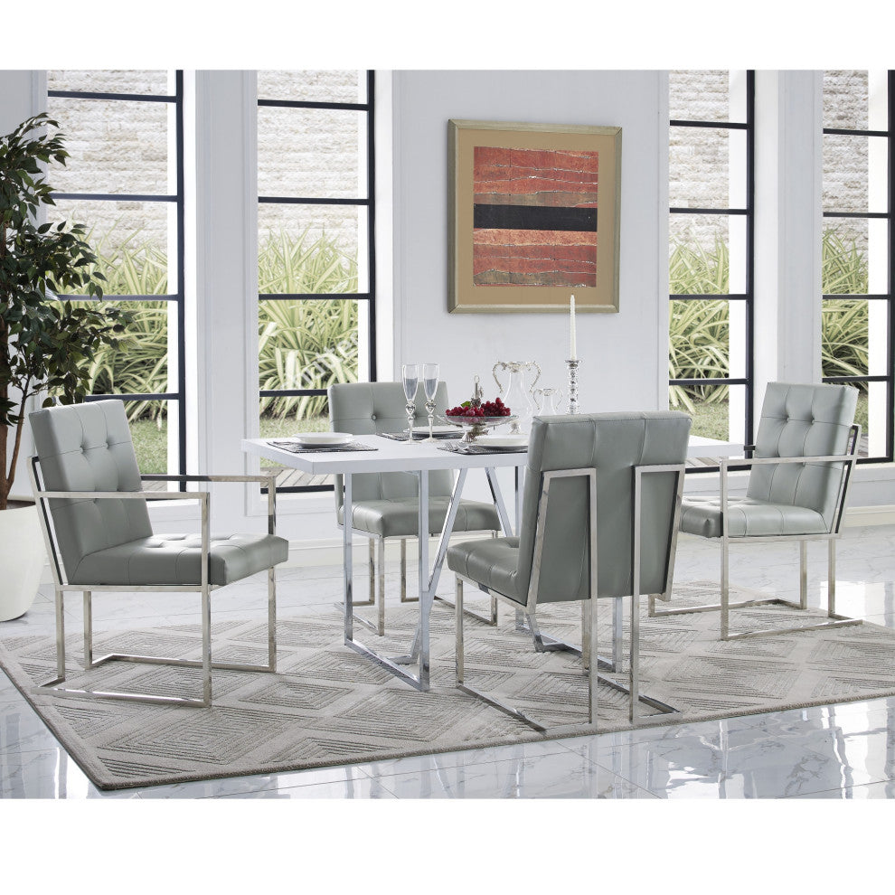 Adalie Tufted Armless Dining Chair, Set of 2, Light Grey Pu Leather