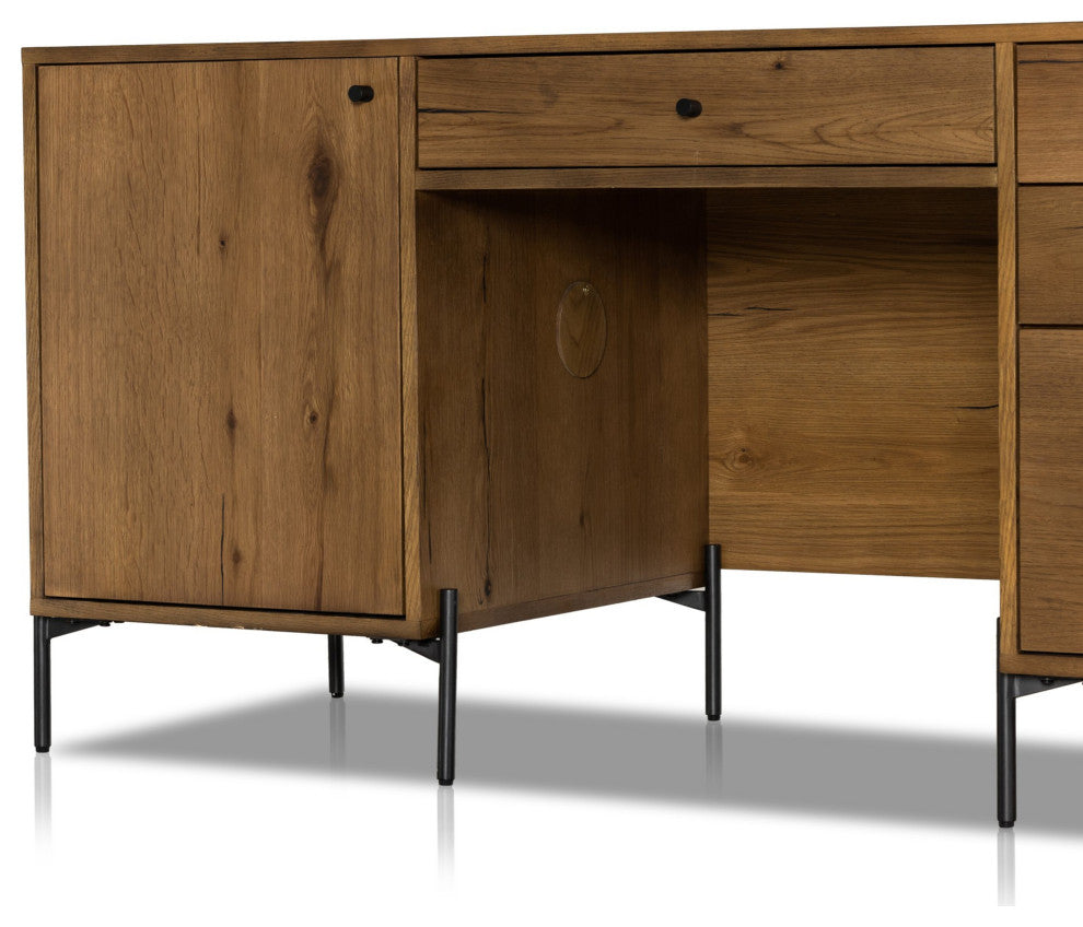 Eaton Executive Desk Amber Oak Resin, Dark Gunmetal