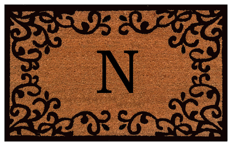 Chateaux Monogram Doormat, 18"x30", Natural, Black, Letter N