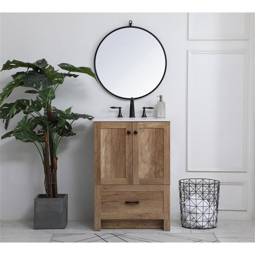Elegant Decor Soma 24" Steel MDF Stone Single Bathroom Vanity in Natural Oak