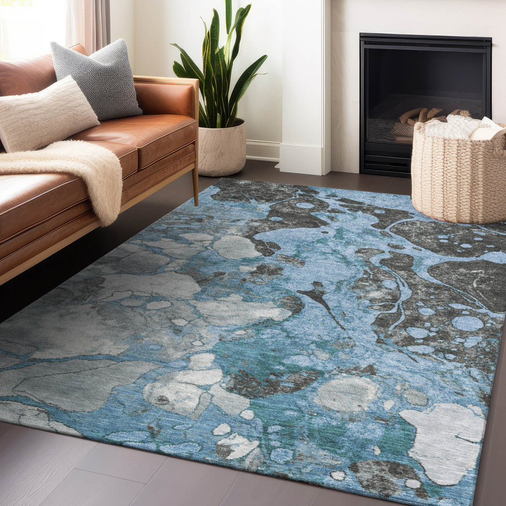 Machine Washable Indoor/Outdoor Chantille ACN1909 Blue 2'6" x 3'10" Rug