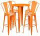 30" Round Orange Metal Indoor-Outdoor Bar Table Set with 4 Cafe Stools