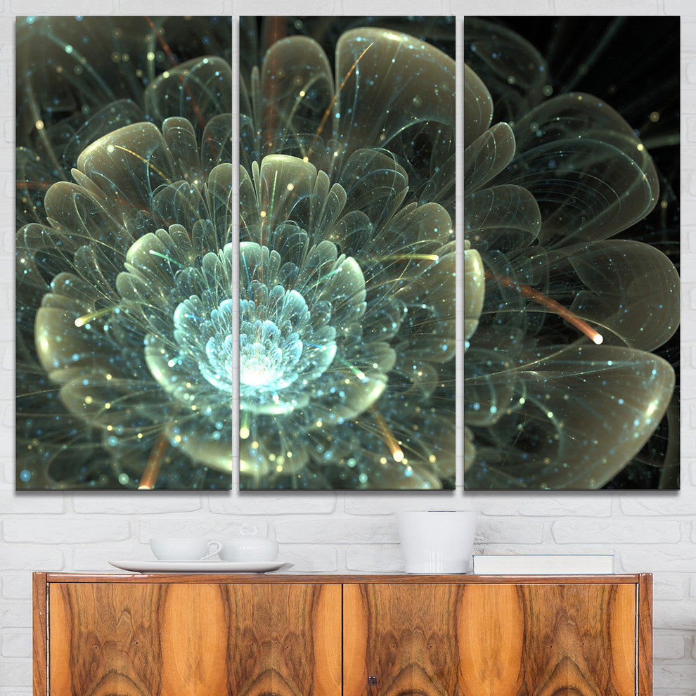 "Fractal Flower Blue and Gray" Digital Wall Art, 3 Panels, 36"x28"