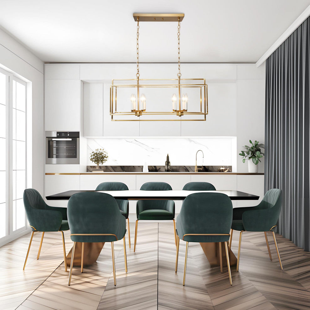 LNC Ellan 8-Light Polished Brass and Matte White Modern Kitchen Island Light