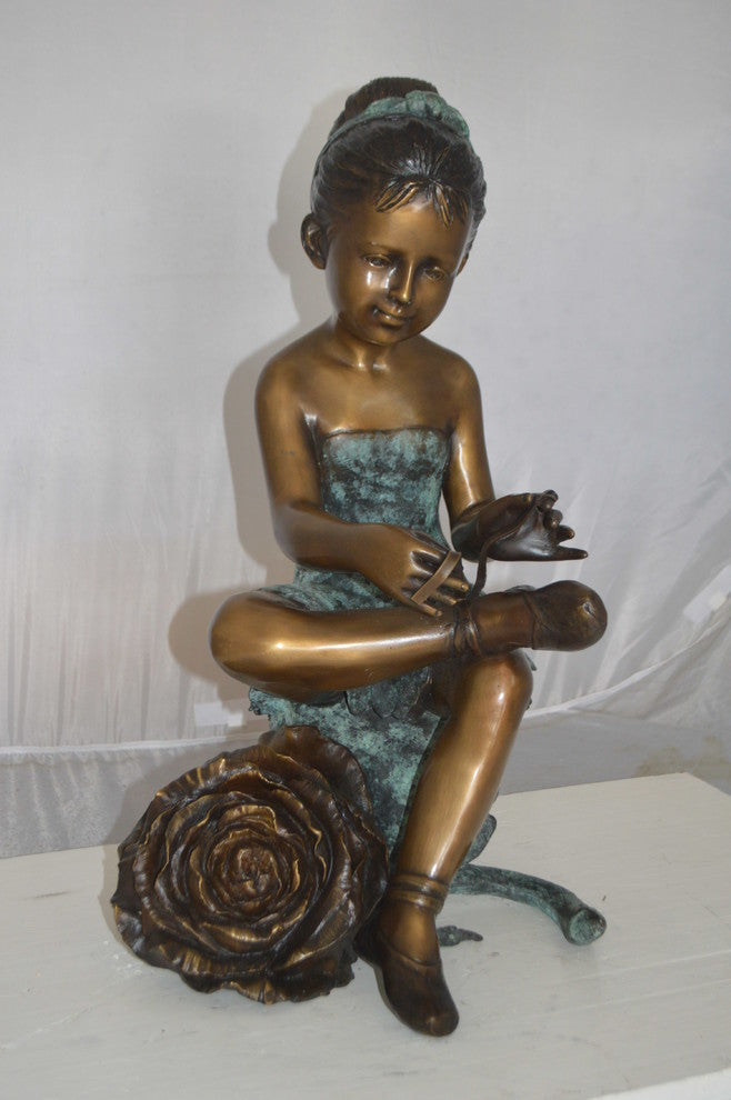 Dancer with Rose bronze statue -  Size: 15"L x 17"W x 26"H.