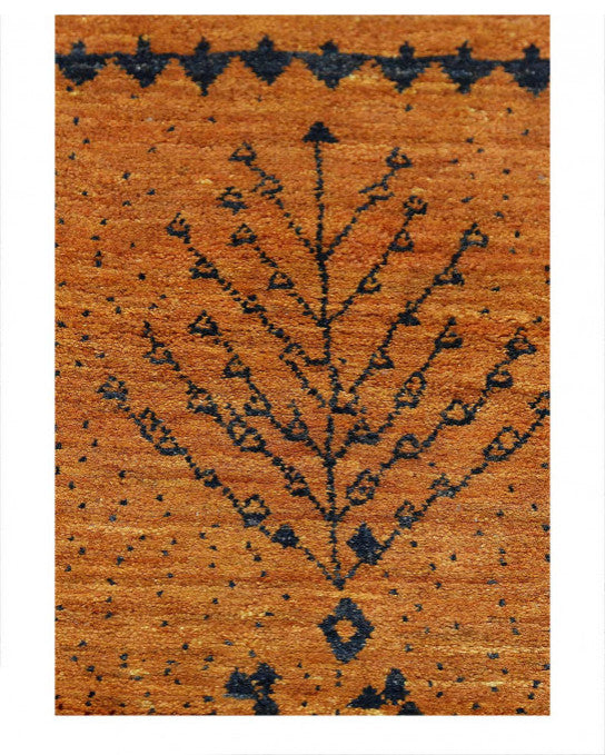 Gold Color Fine Hand Knotted Persian Gabbeh Runner 1'7"x4'11"