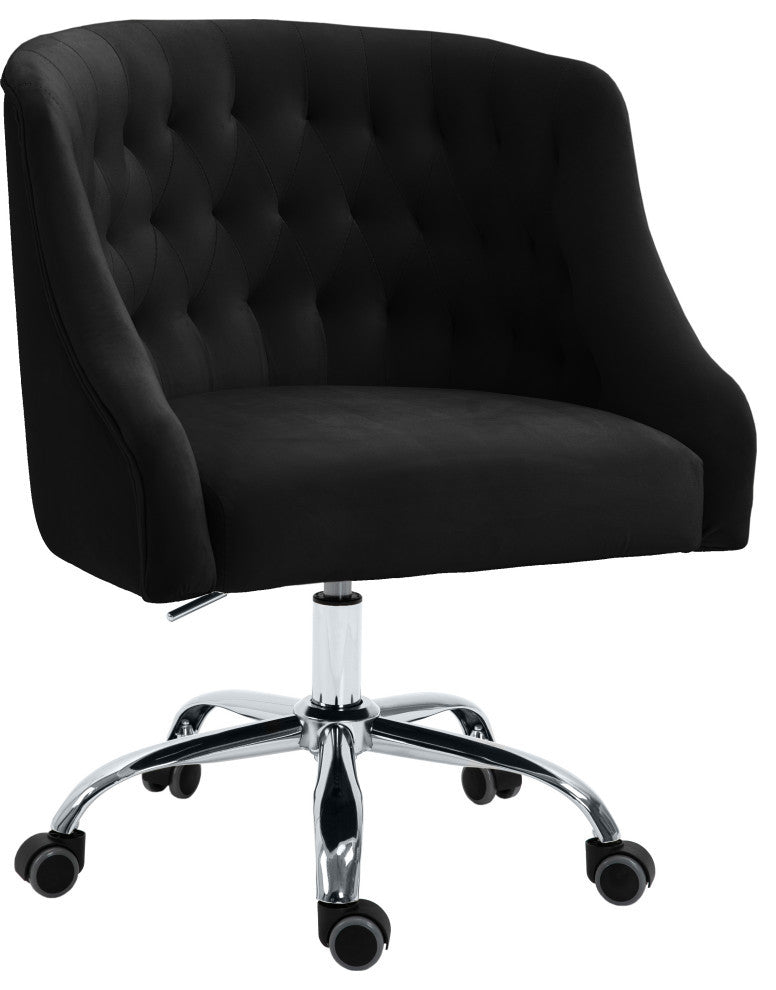 Arden Swivel and Adjustable Velvet Upholstered Office Chair, Black, Chrome Base