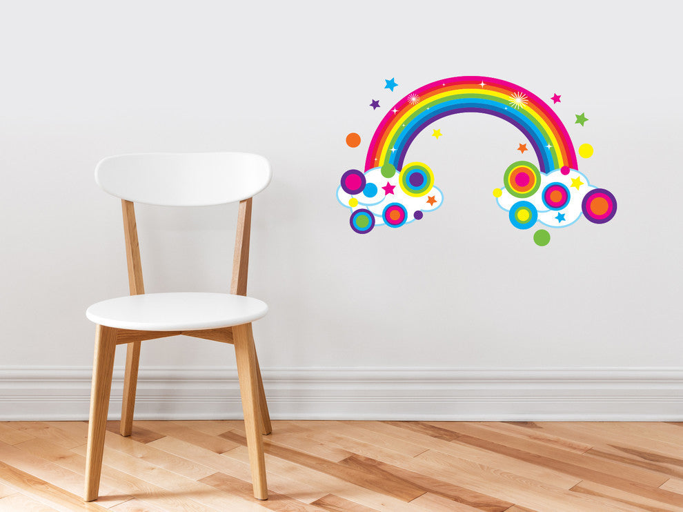Bright Rainbow Fabric Wall Decal With Polka Dots and Stars, Size Small