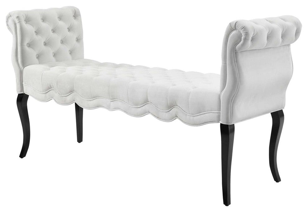 Modern Tufted Accent Chair Bench, Velvet White