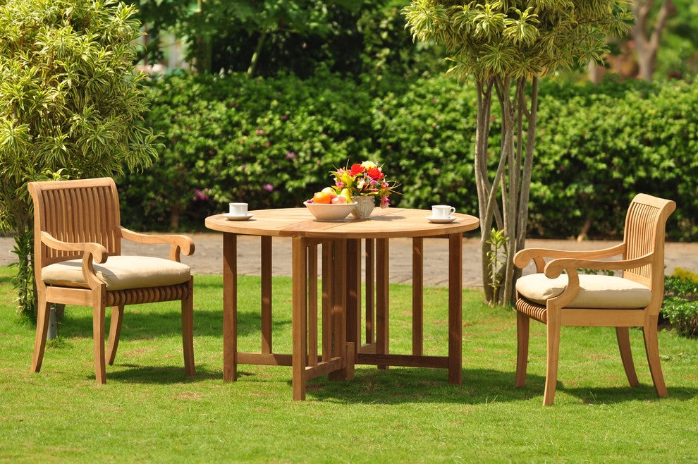 3-Piece Outdoor Teak Set, 48" Butterfly Table, 2 Giva Chairs, Sunbrella Cushion