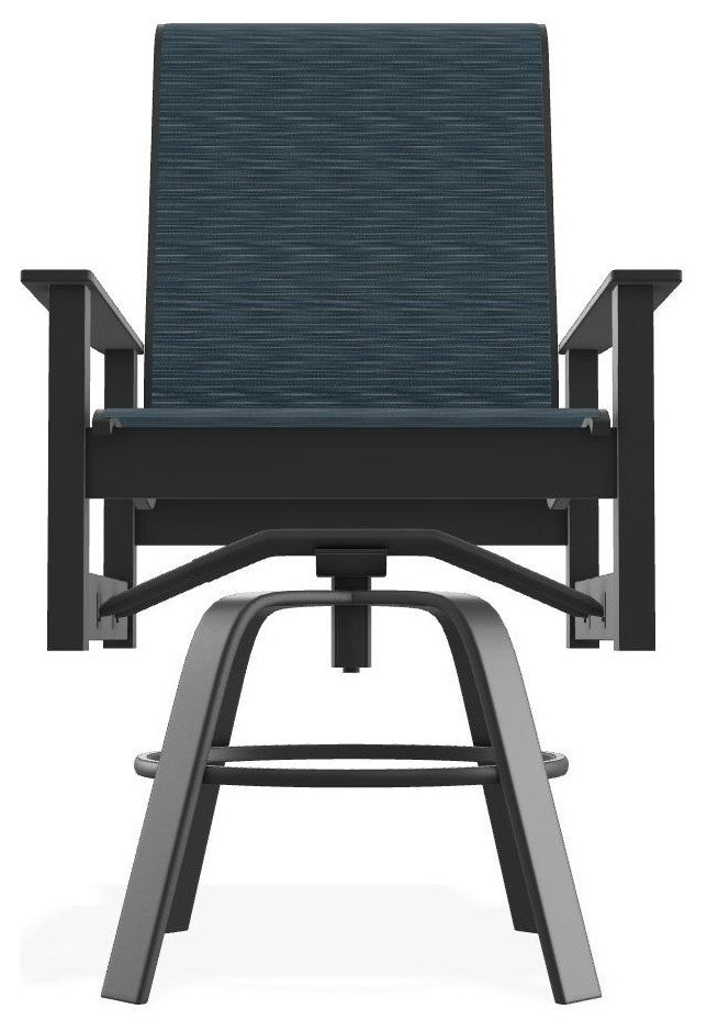 Leeward Sling Balcony Height Outdoor Swivel Armchair, Nimbus Ocean/Graphite