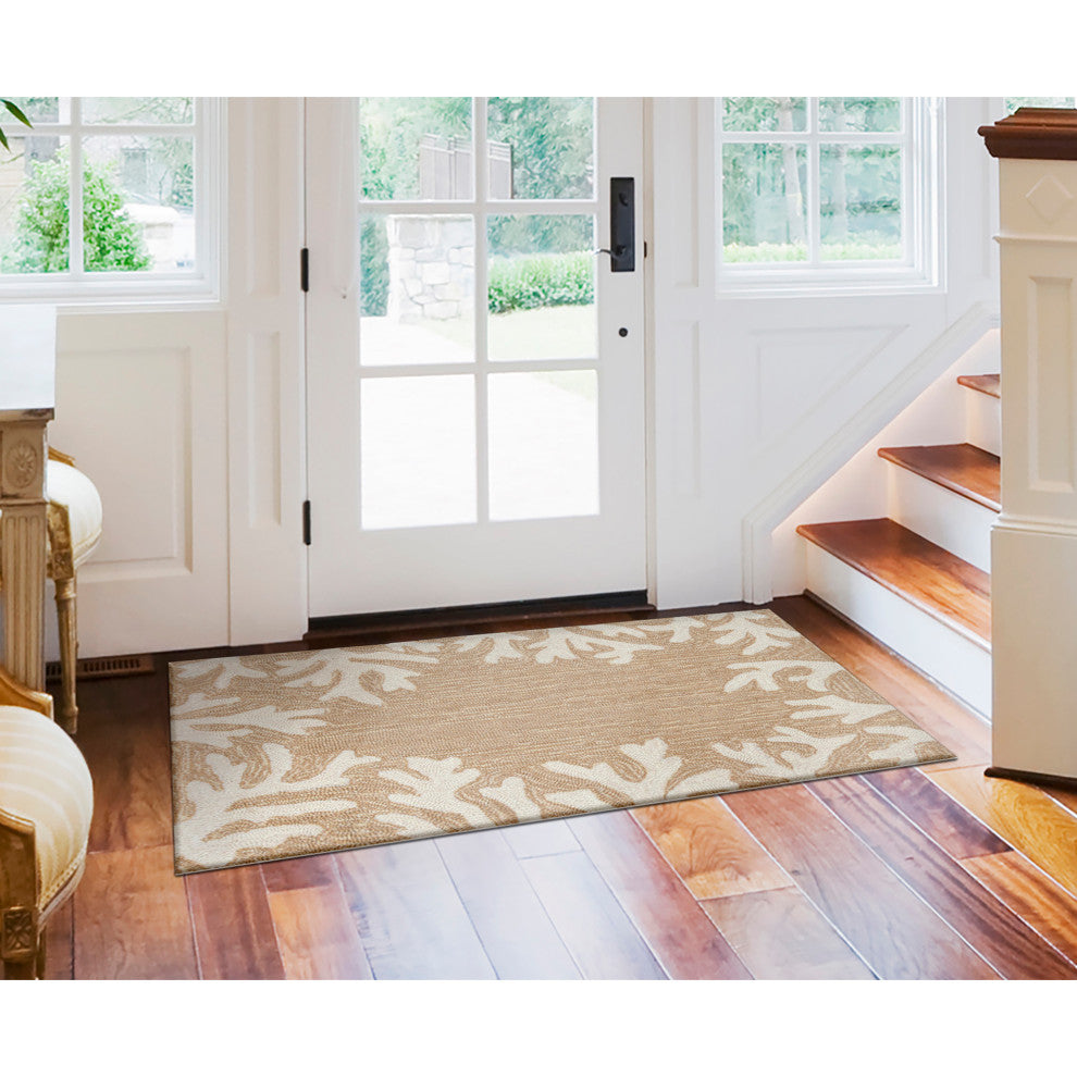 Capri Coral Border Indoor/Outdoor Rug, Neutral, 2'x3'