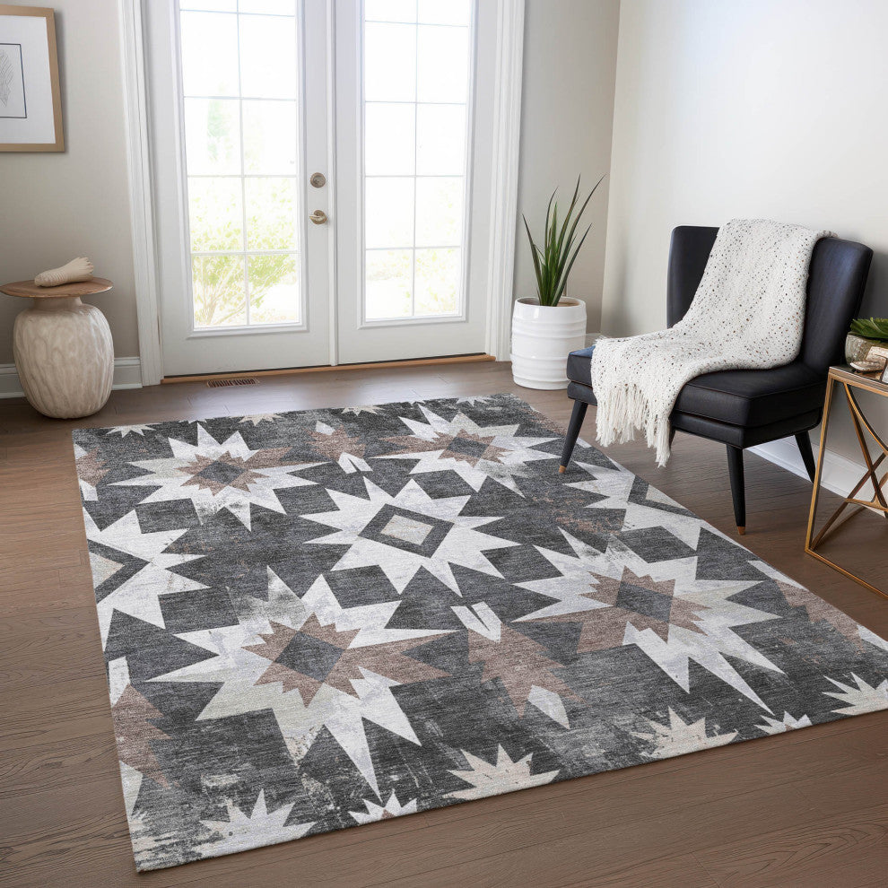 Machine Washable Indoor/Outdoor Chantille ACN1893 Graphite 3' x 5' Rug