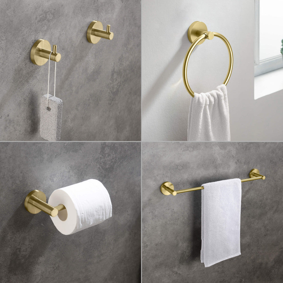 Circular 5-Piece Bathroom Hardware Set, Brushed Gold