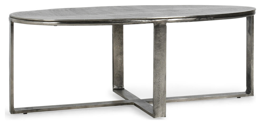 Kosas Home Flores 48" Industrial Oval Metal Nickel Coffee Table