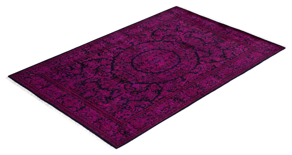 Overdyed One-of-a-Kind Hand-Knotted Area Rug Purple, 4' 2" x 6' 3"