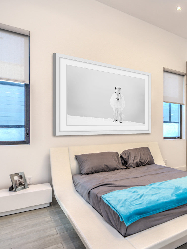 Marmont Hill, "Snowy White Horse" Framed Painting Print, 30x20