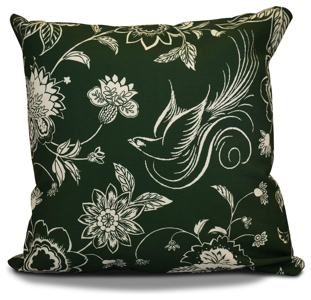 Decorative Holiday Pillow Floral Print, Dark Green, 26"x26"