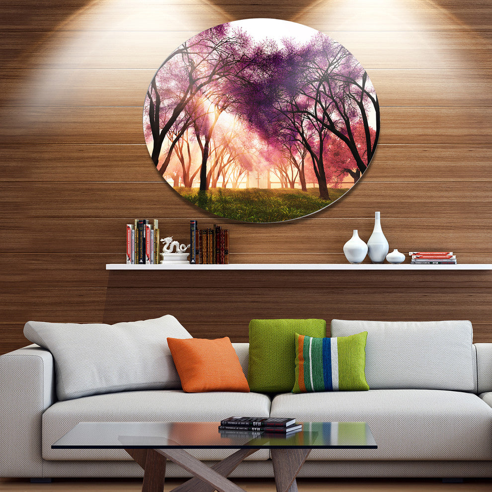 Cherry Blossoms Japan Garden, Landscape Large Disc Metal Wall Art, 23"