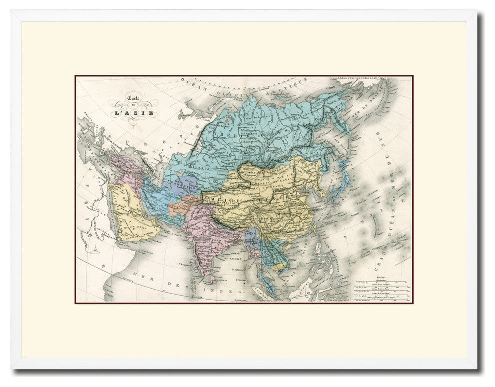 Asia Old Map Print On Canvas With Picture Frame Art Collection 16" X 21"