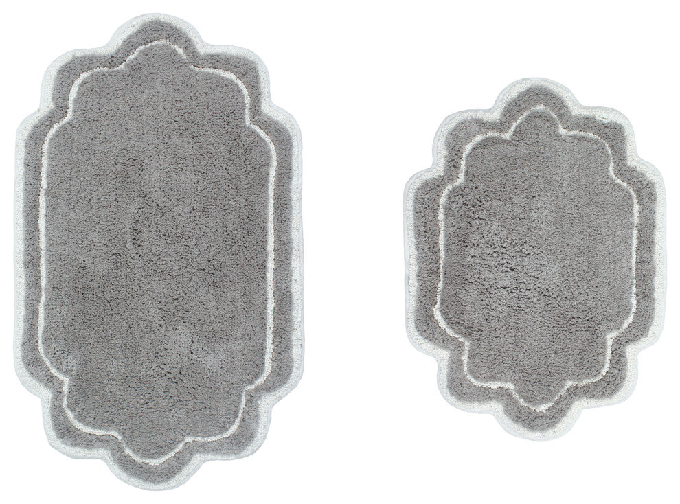 Allure Collection Absorbent Cotton Machine Washable Rug, 2-Piece Set, Gray