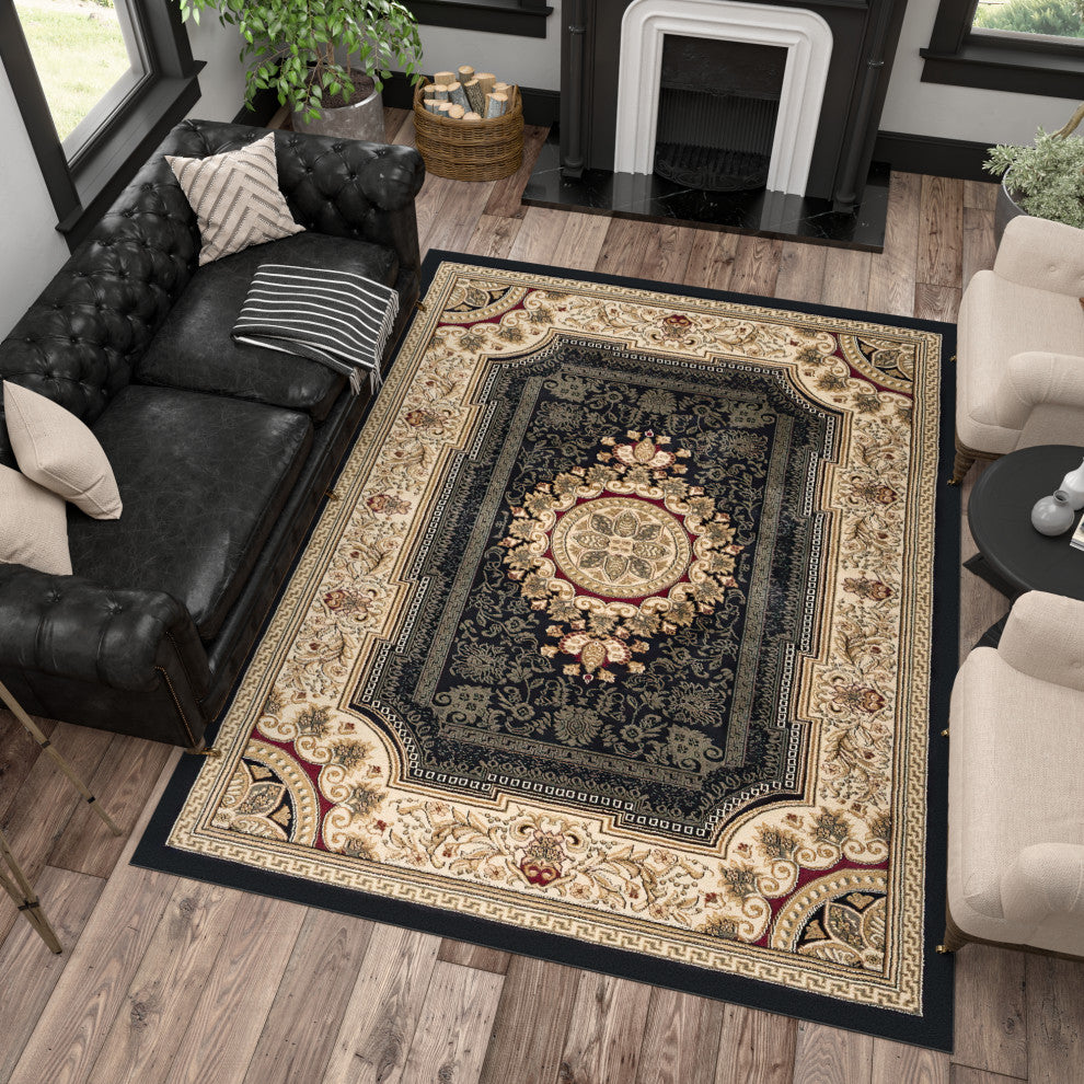 Jayden Traditional Oriental Area Rug, Black, 8'9''x12'3''