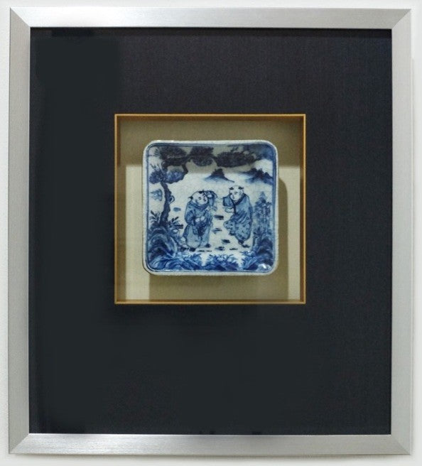Framed Children's Plate, Blue and White