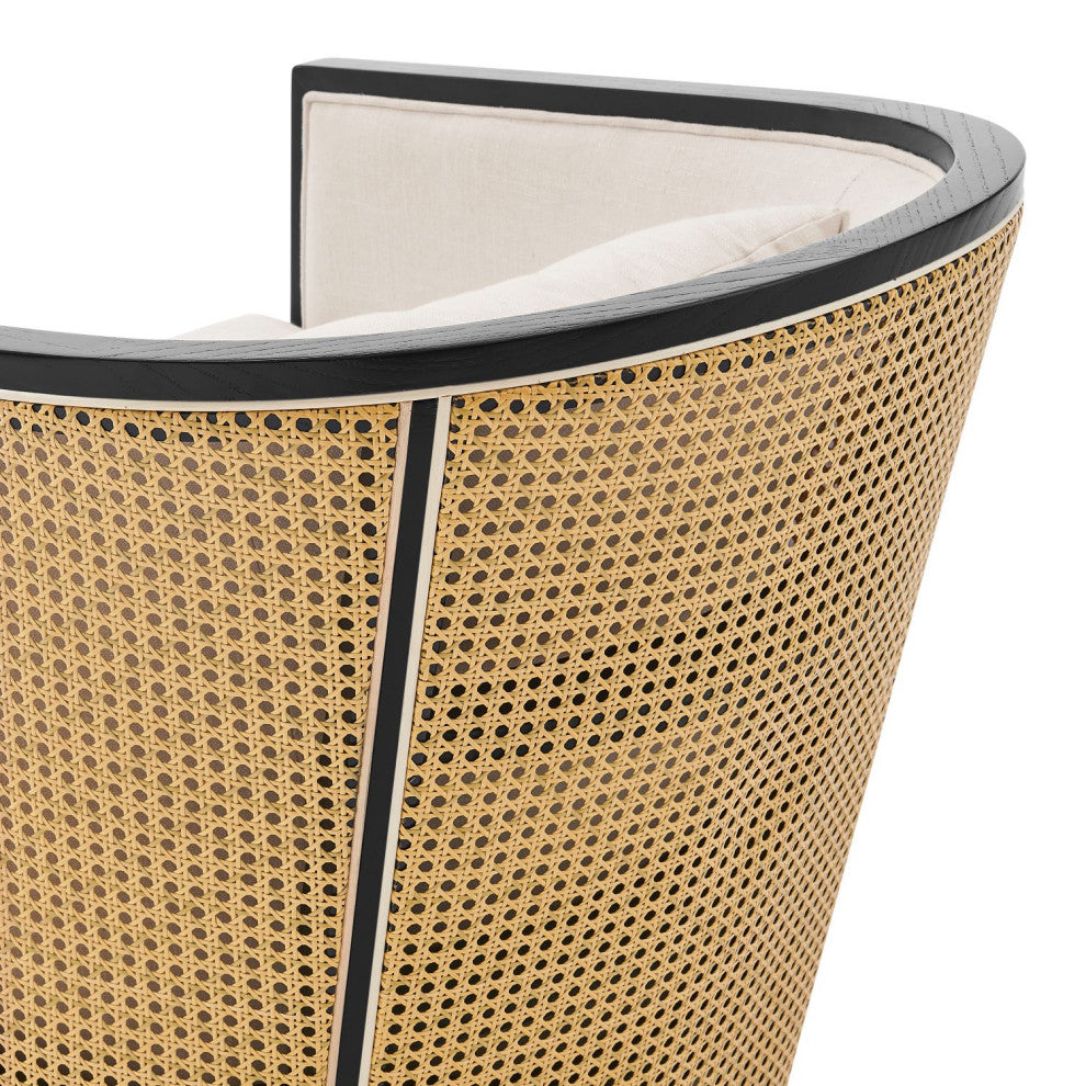 Marilyn Swivel Accent Arm Chair With Rattan, Black