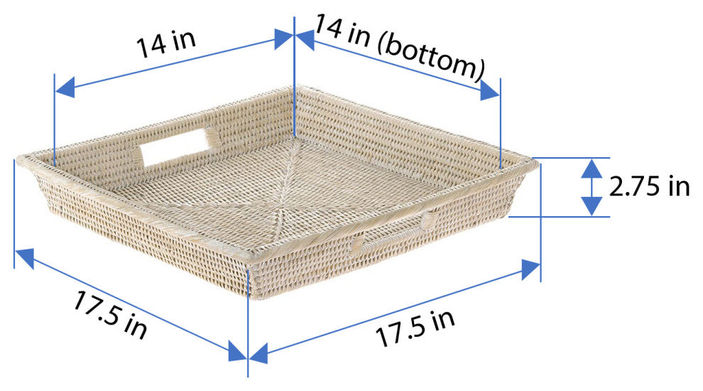 La Jolla Rattan Square Serving Tray, White-Wash