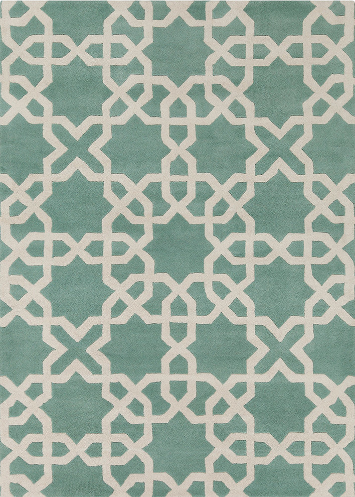 Davin Contemporary Area Rug, Light Aqua and White, 5'x7'