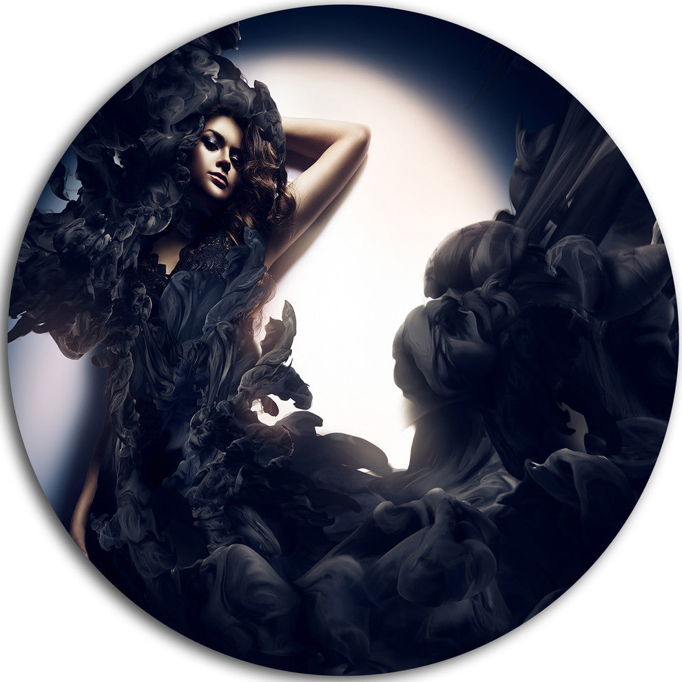 Fashion Woman In Black Smoke, Portrait Art Round Wall Art, 11"