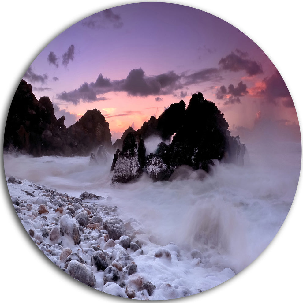 White Sand At Abano Beach Portugal, Seascape Disc Metal Artwork, 23"