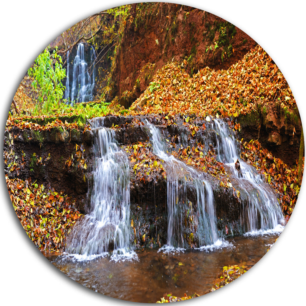 Dniester Canyon Spring Waterfalls, Landscape Disc Metal Wall Art, 36"