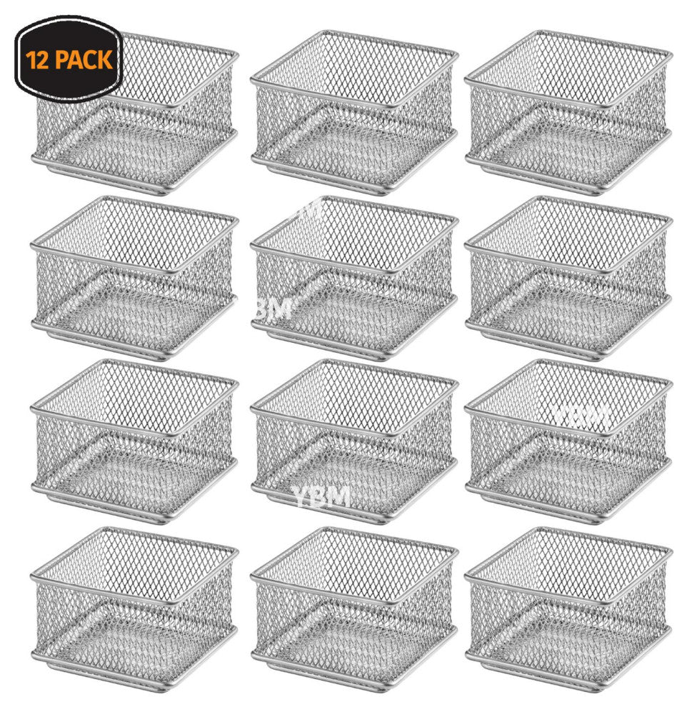 Silver Mesh Desk Drawer Organizer Tray Multipurpose Storage Holder, 3x3x2, 12