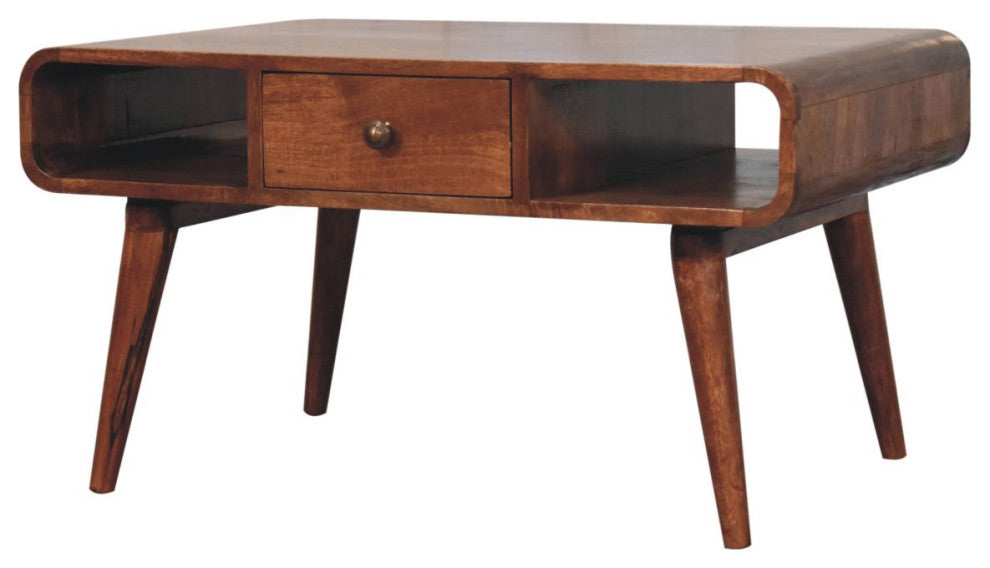 Artisan Furniture Solid Wood Curved Honey Caramel Coffee Table with a drawer