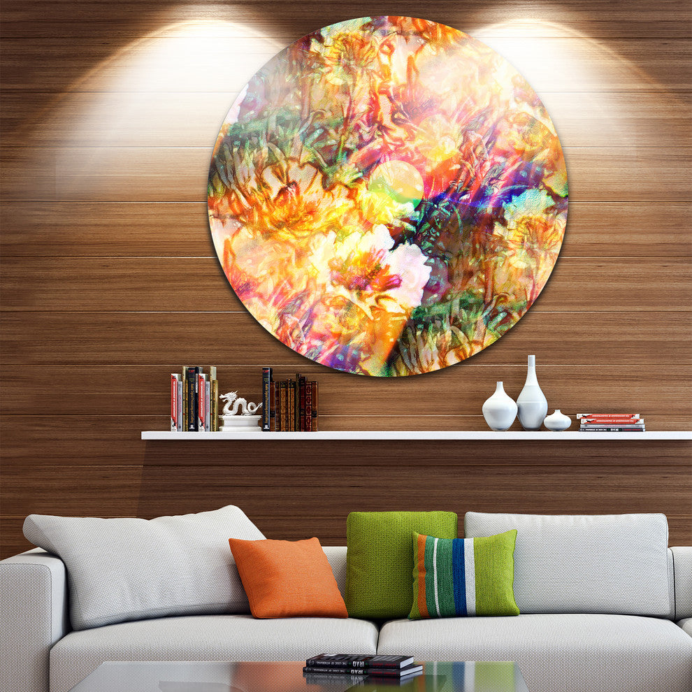 Bokeh Flowers Seamless, Floral Disc Metal Wall Art, 38"