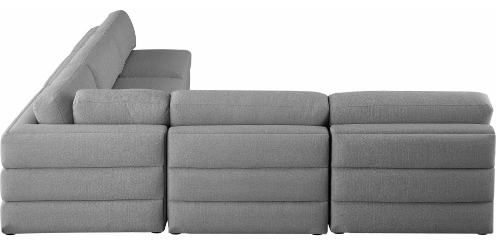 Beckham Linen Textured Fabric 5-Piece Modular L-Shaped Sectional, Grey