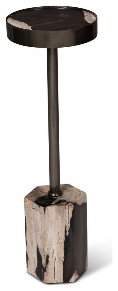 Relique Dinah Drink Table, Nickel Frame Natural Dark Top
