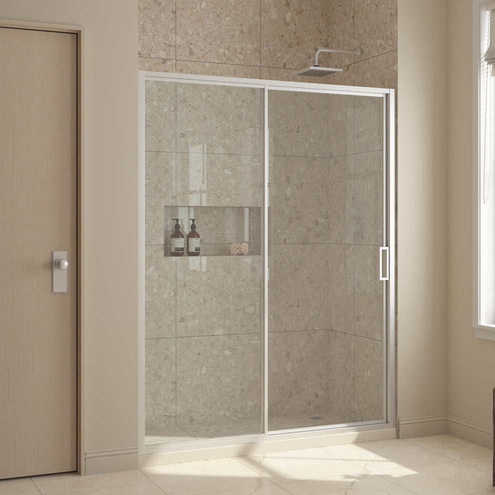 Stanford Sliding Fluted Alcove Shower Door, Satin Nickel, Clear Glass, 60"