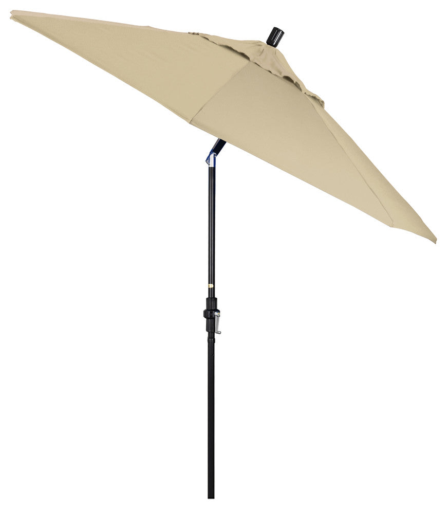 9' Matted Black Collar Tilt Lift Fiberglass Rib Aluminum Umbrella, Pacifica, Beige