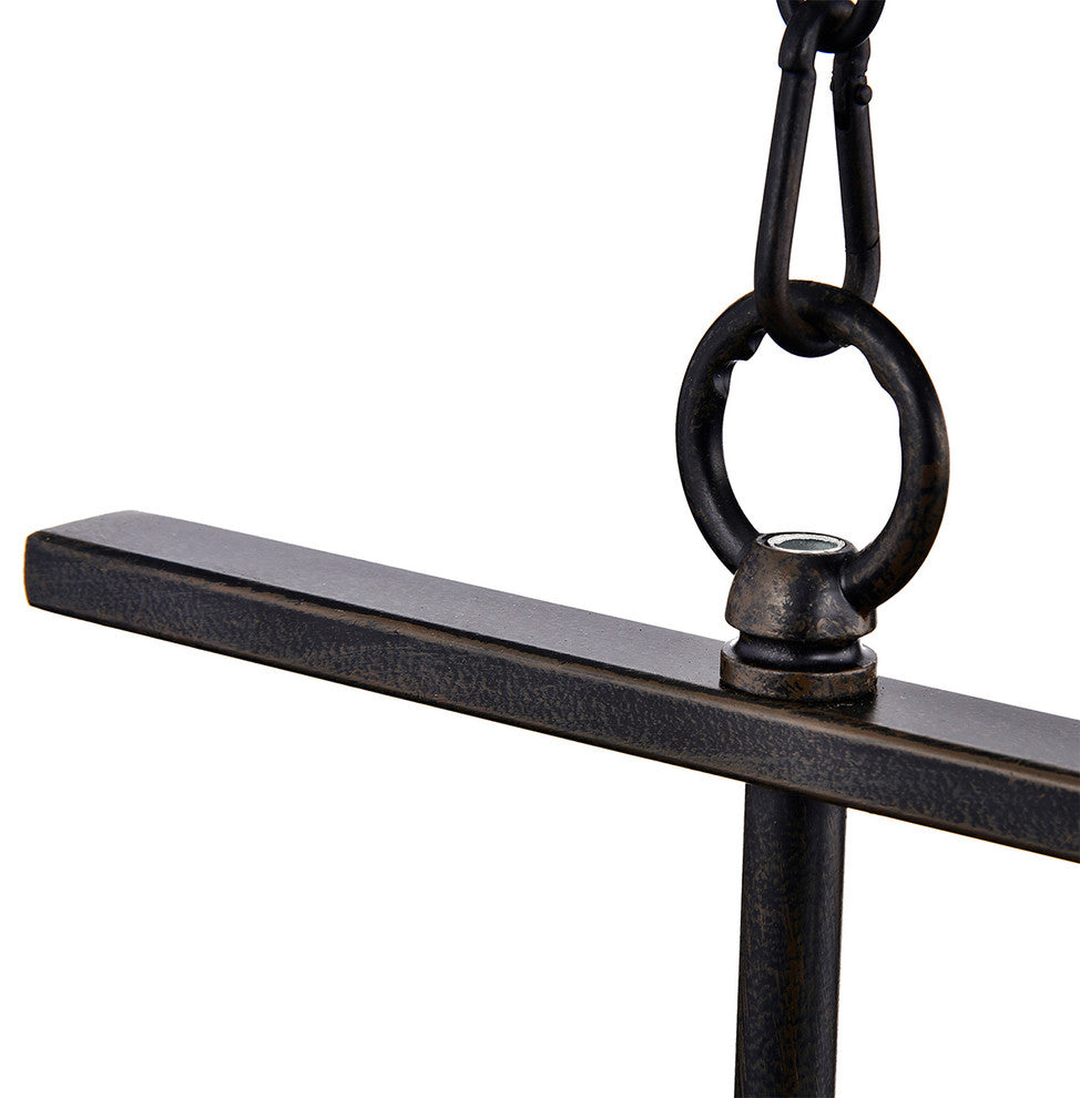 4-Light Antique Black Linear Kitchen Island Chandelier With Amber Glass Sconces