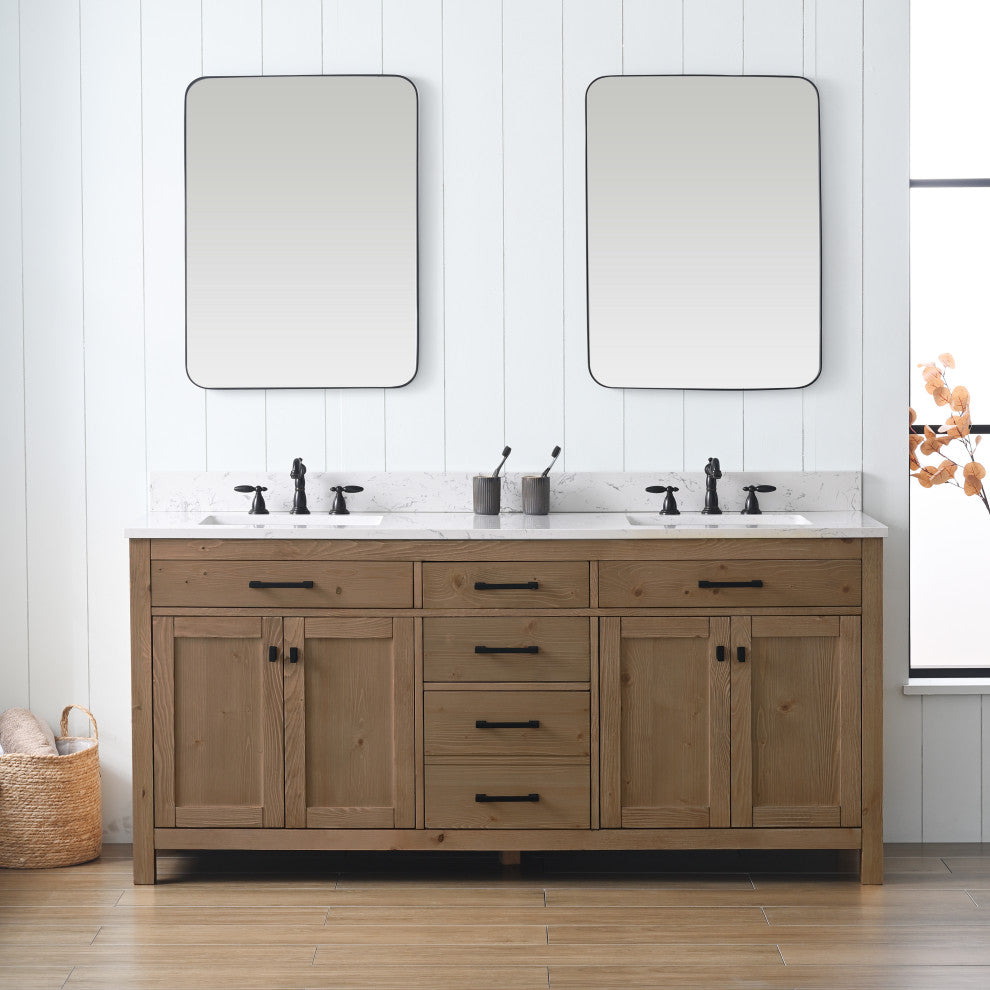 Jasper 72" Bathroom Vanity, Textured Natural, Ariston White Engineered Stone Top