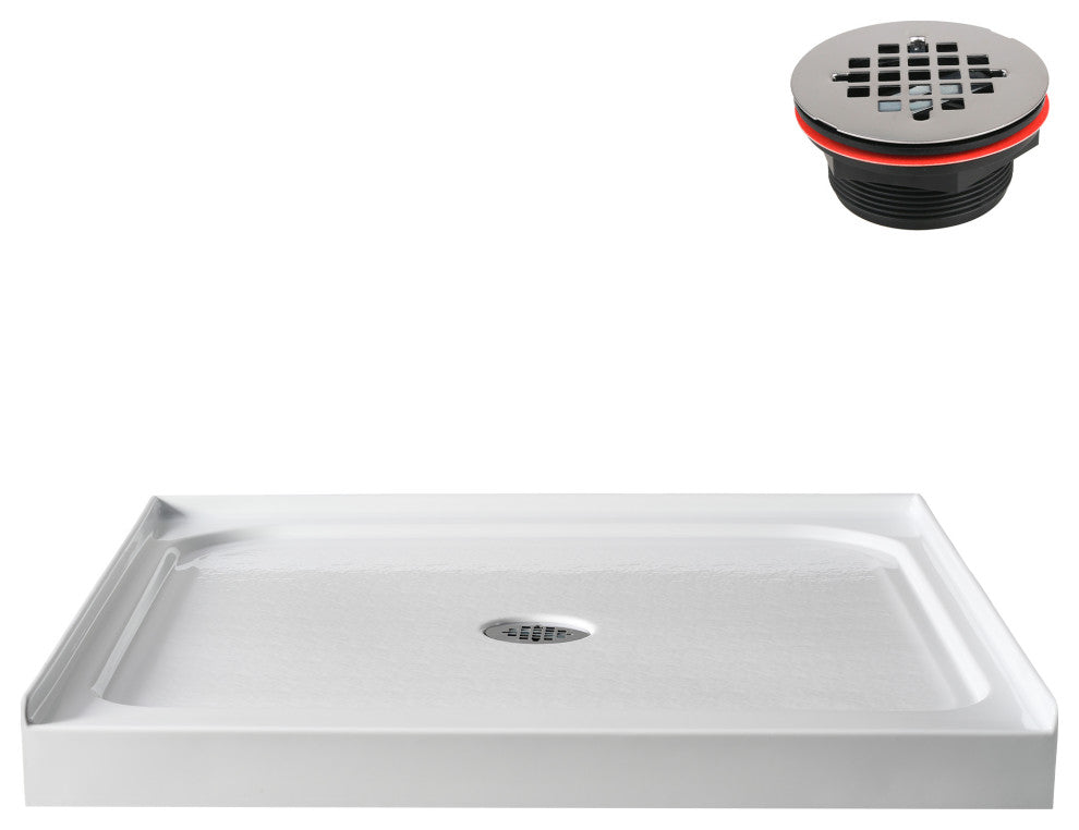 GB-537-152 36"x36" Alcove Acrylic Shower Base, Center Drain, Drain Included