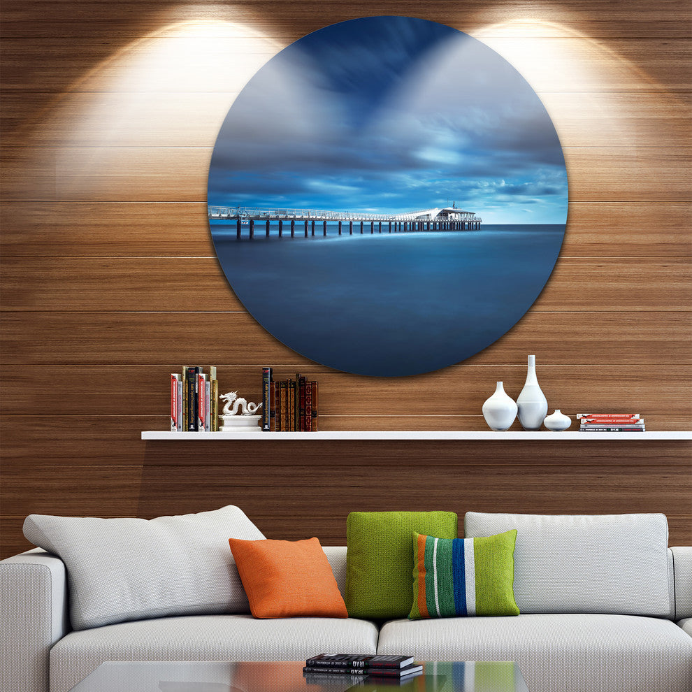Cloudy Sky Calm Blue Waters, Seascape Photo Round Wall Art, 11"