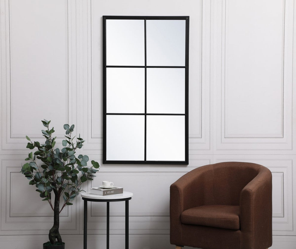 Elegant MR642848BK Metal Windowpane Mirror 28"X48", Black