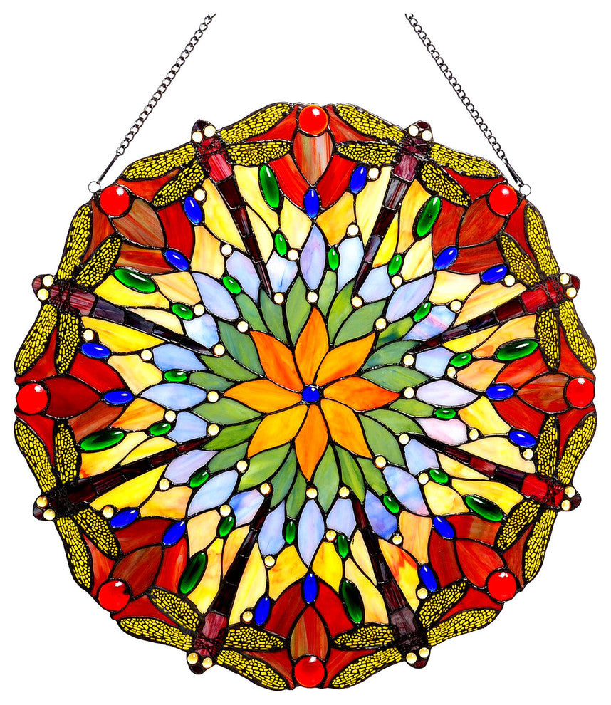 HAWKERS Tiffany-glass Dragonfly Window Panel 24inches