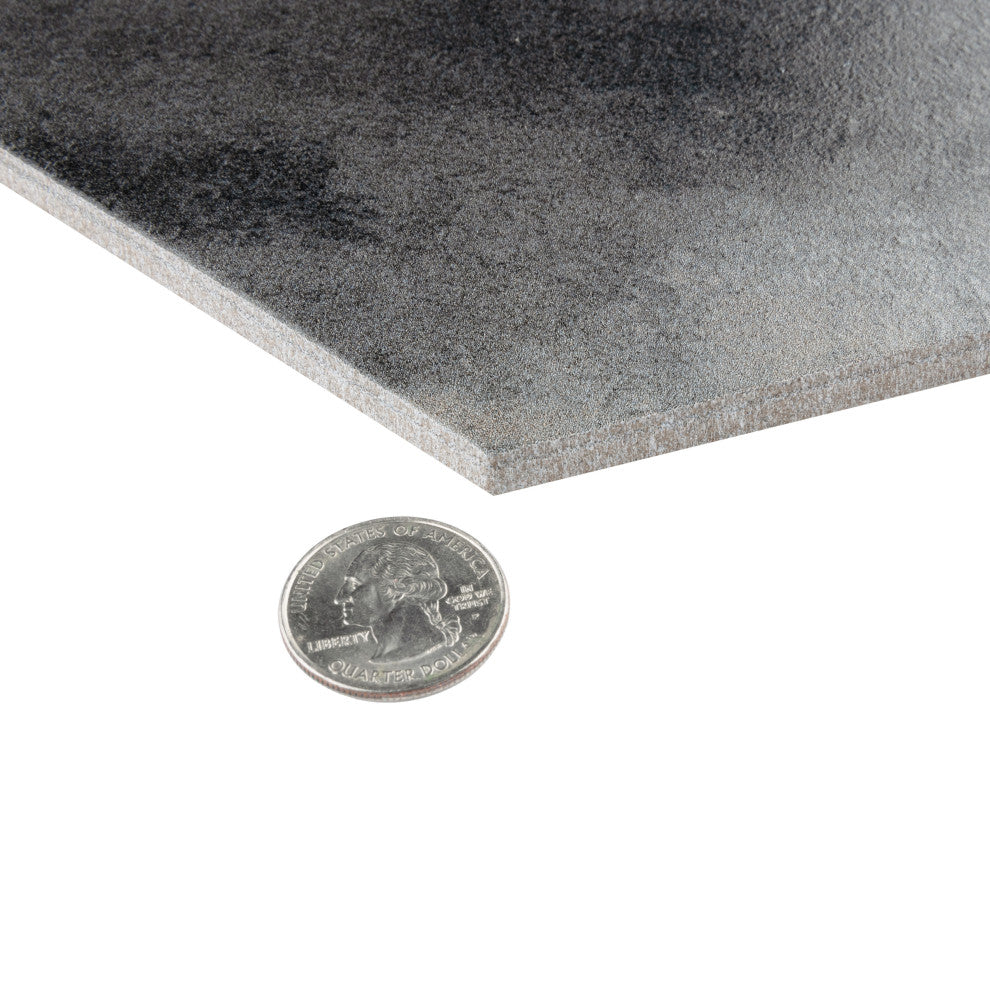 Industrial Hex Multi Mix Porcelain Floor and Wall Tile, Black